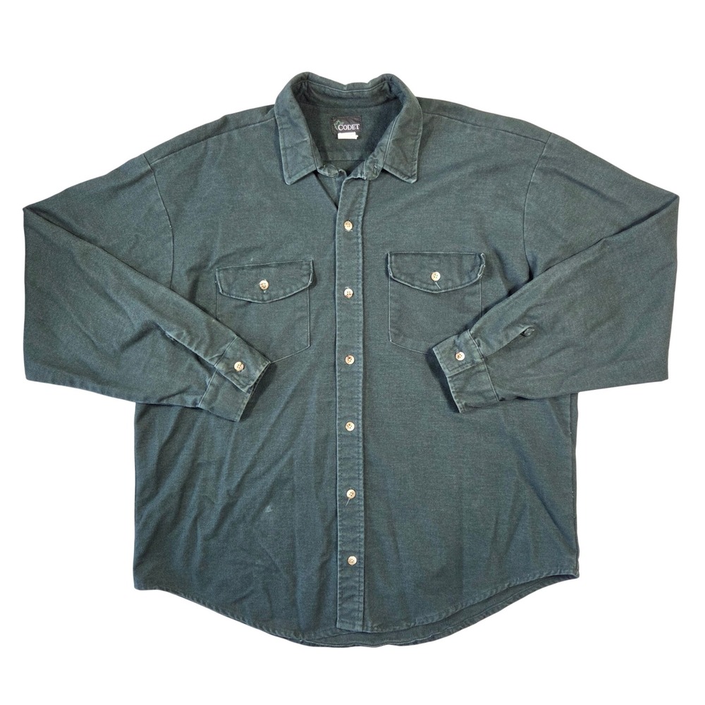 Codet Mens XL Forest Green Heavy Cotton Chamois Shirt Made in USA Workwear Retro